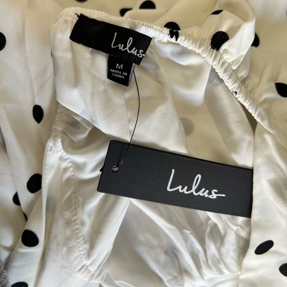 Lulu’s - Meet Me At Our Spot White Polka Dot Long Sleeve Mini Dress - M - Picture 9 of 9
